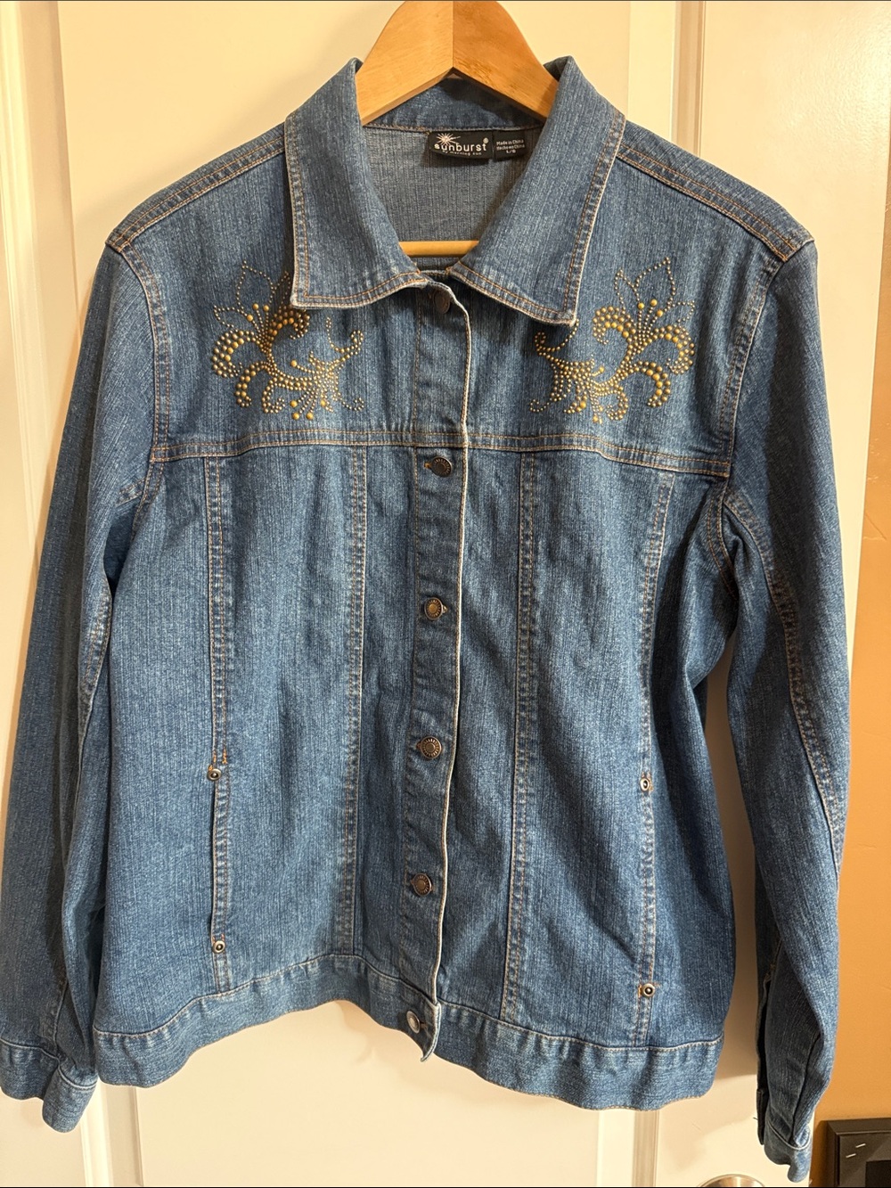 Sunburst Embellished Blue Denim Jacket - Women's Jean Jacket